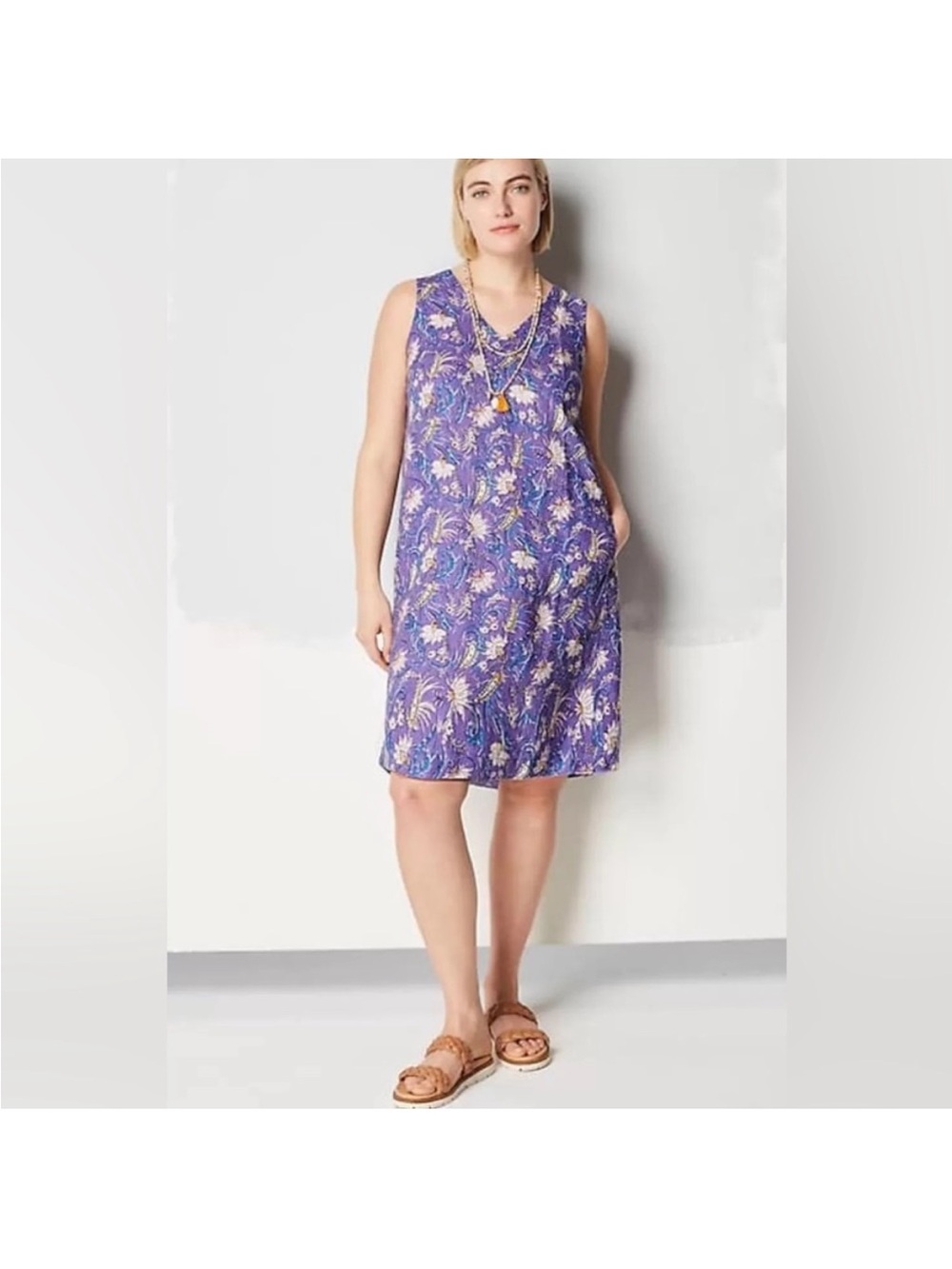 J.Jill Love Linen 100% Linen Floral Sleeveless Dress, Size M, NWOT
